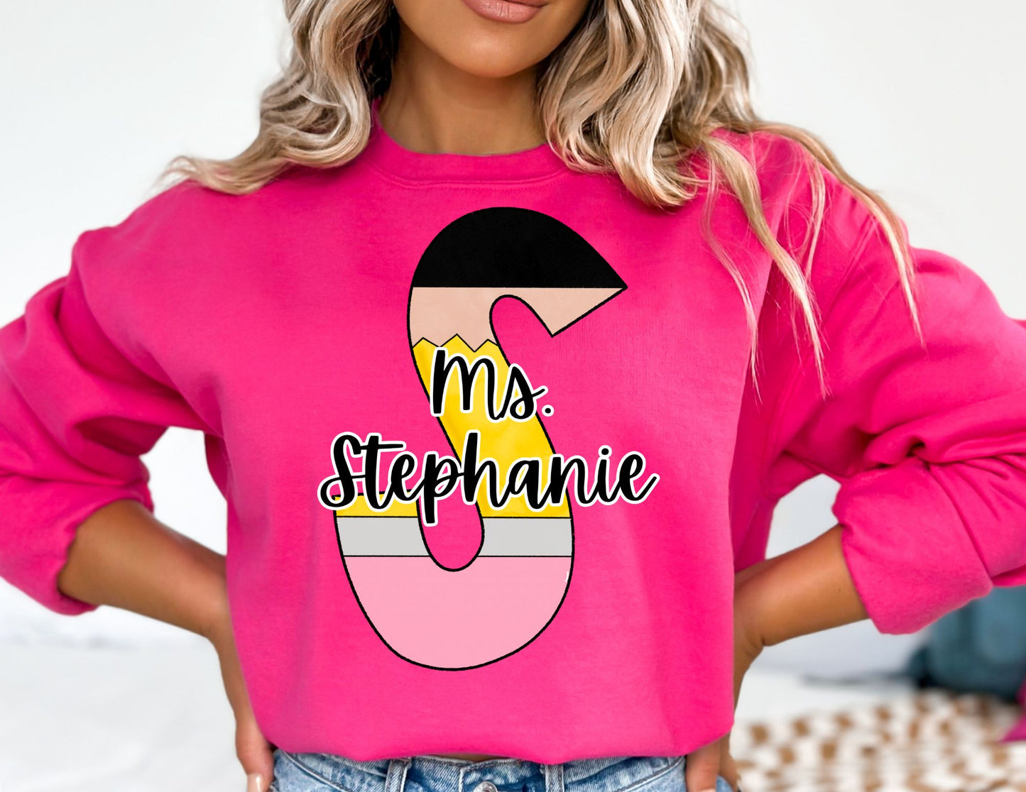 Custom Teacher Pencil Sweatshirt - Custom Name Teacher Sweatshirt