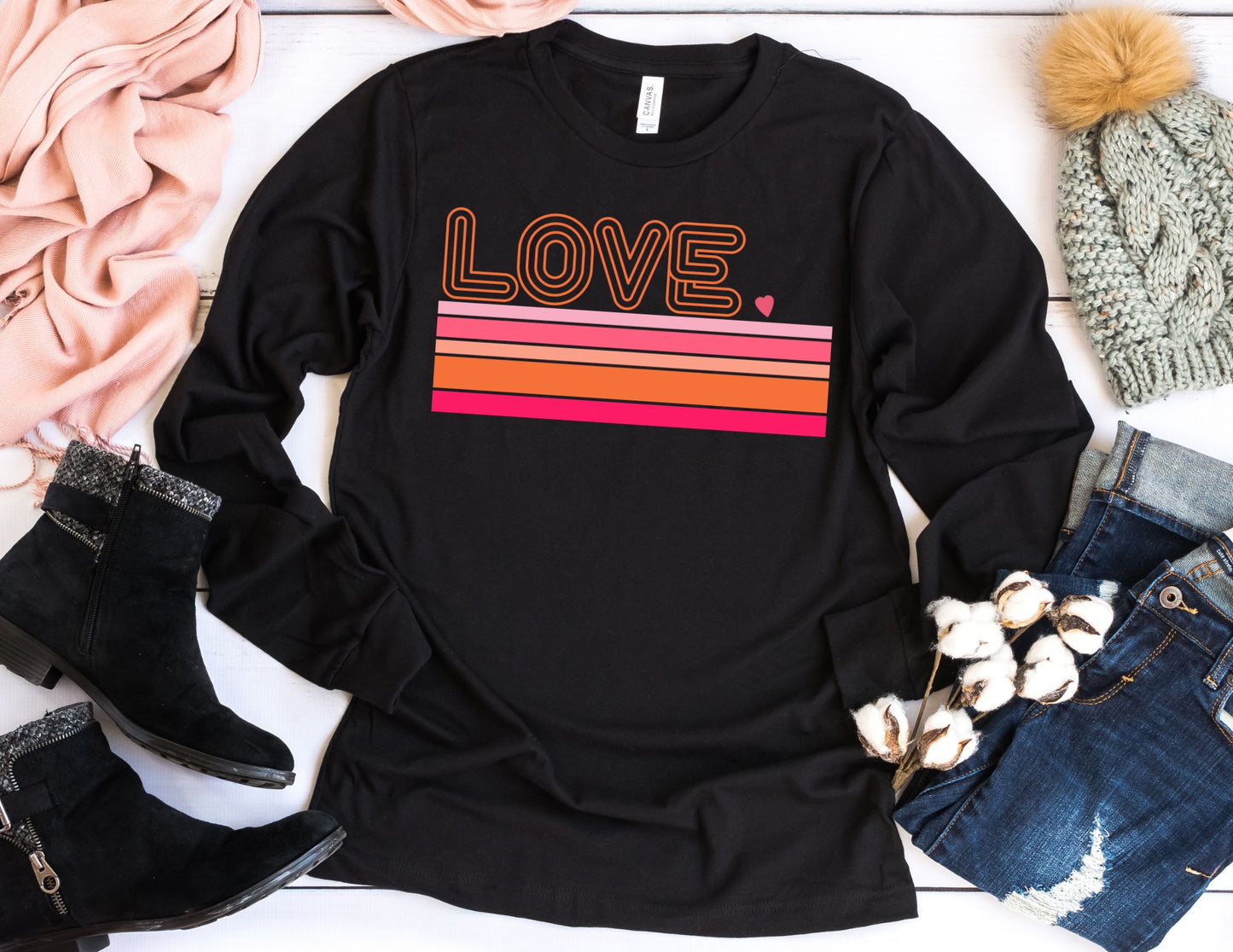 Stripes Love Long Sleeve Shirt - Long Sleeve Valentine's Day Shirt