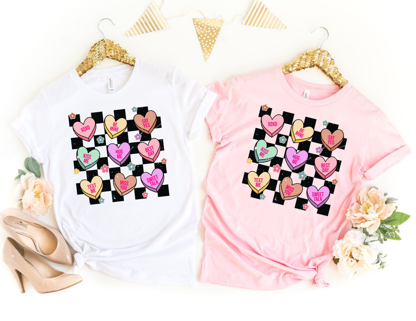 Checkered Candy Hearts Shirt - Valentines Day Shirt