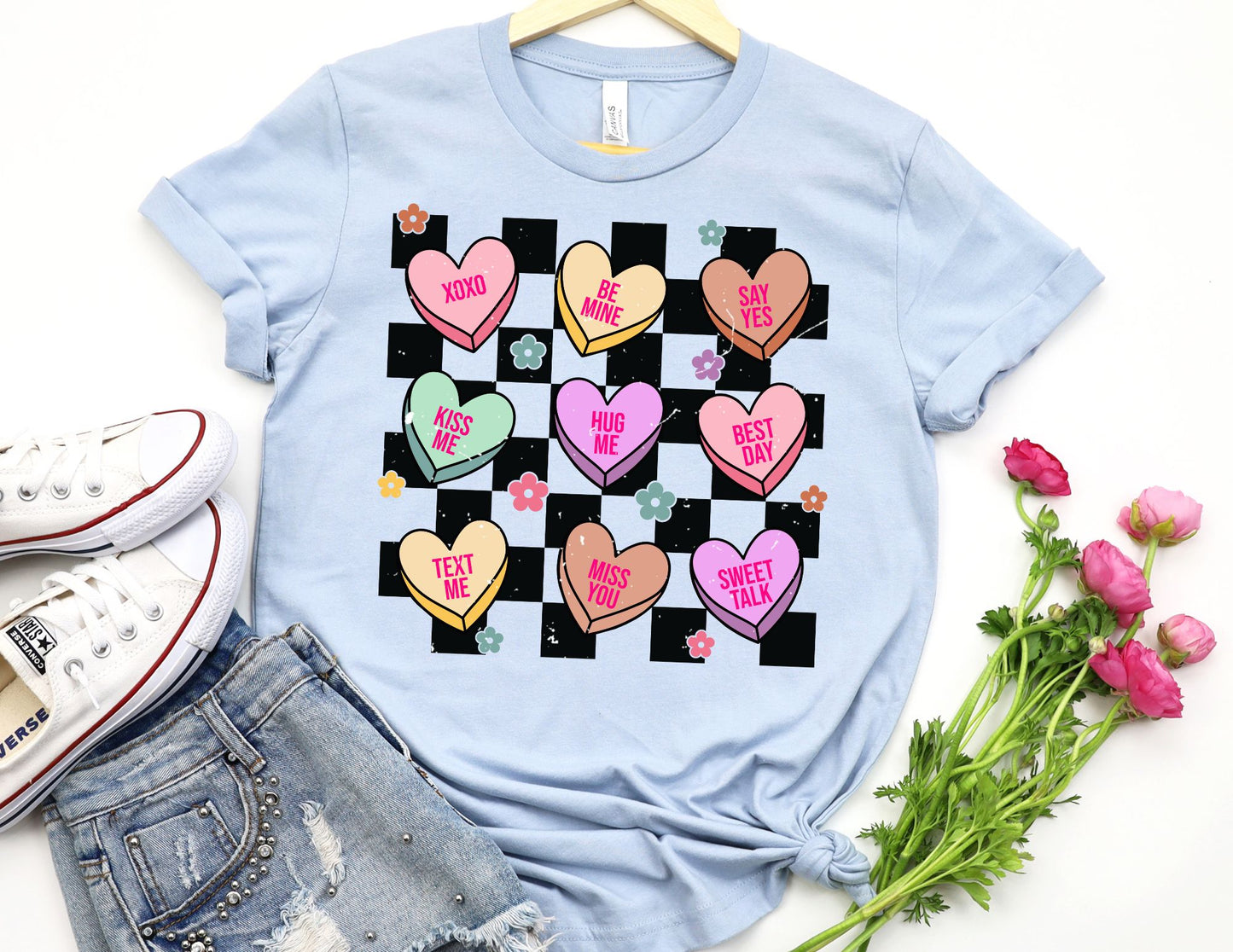 Checkered Candy Hearts Shirt - Valentines Day Shirt