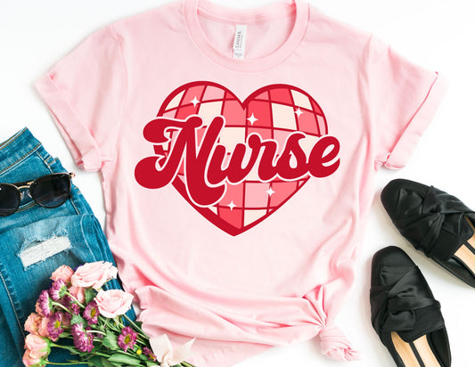 Retro Heart Nurse Shirt - Nurse Valentines Day Shirt