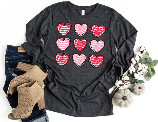 Valentine Heart Cakes Long Sleeve Shirt - Long Sleeve Valentine's Day Shirt