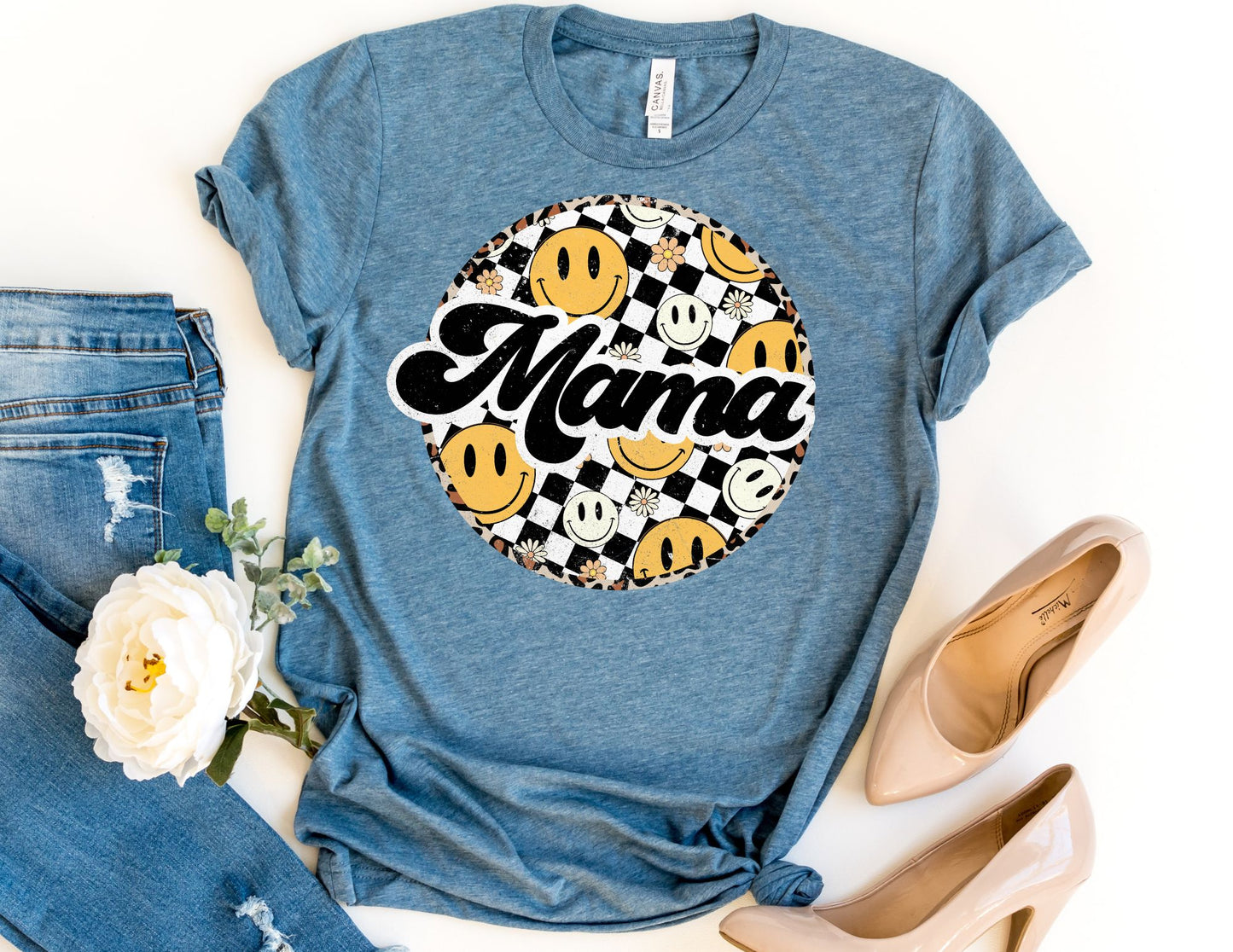 Retro Smiley Face Mama Shirt - Mom Shirt