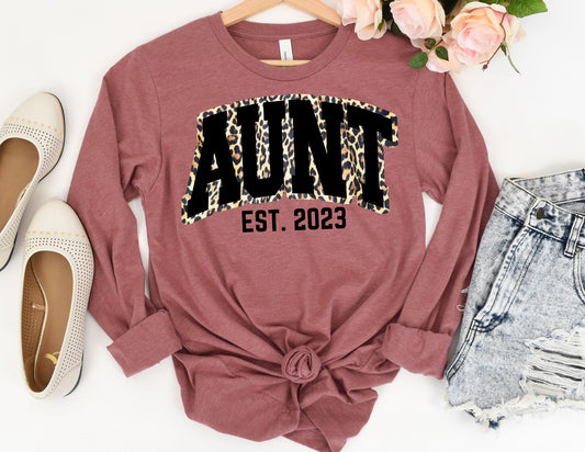 Custom Year Leopard Aunt Long Sleeve Shirt - Long Sleeve Aunt Shirt