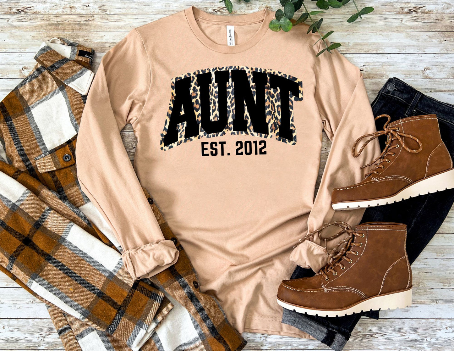 Custom Year Leopard Aunt Long Sleeve Shirt - Long Sleeve Aunt Shirt