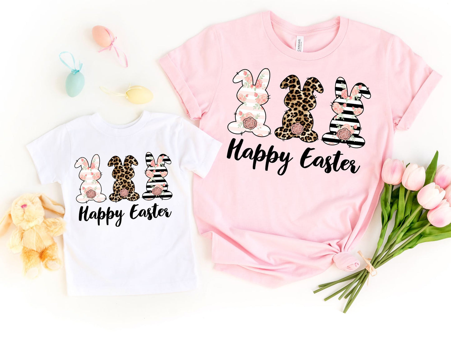 Happy Easter Floral Bunnies Shirt - Mommy and Me Easter Shirts