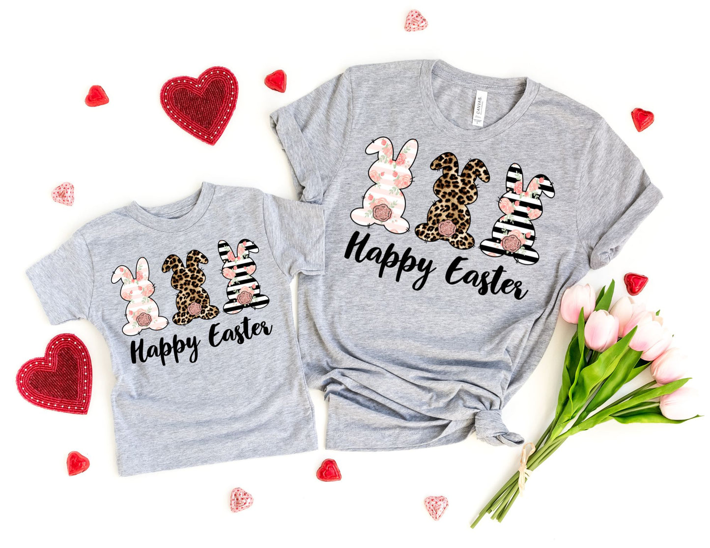 Happy Easter Floral Bunnies Shirt - Mommy and Me Easter Shirts