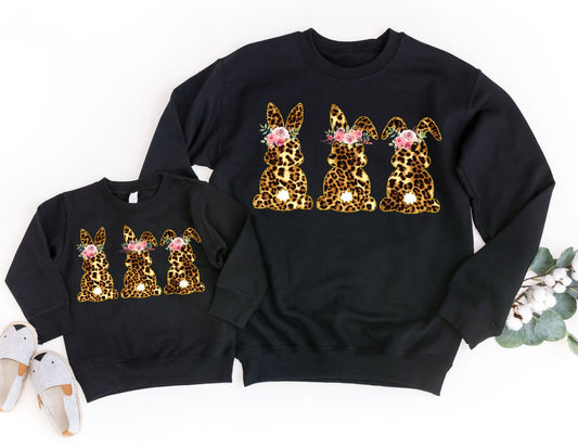 Leopard Bunnies Sweatshirt - Mommy and Me Easter Sweatshirt