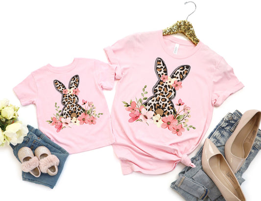 Floral Leopard Bunny Shirt - Mommy and Me Easter Shirts