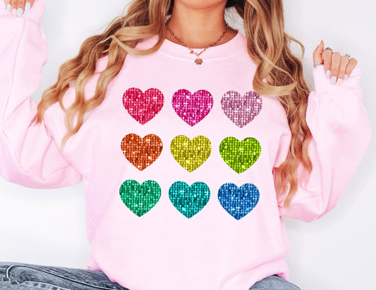 Faux Glitter Hearts Sweatshirt - Valentines Day Sweatshirt