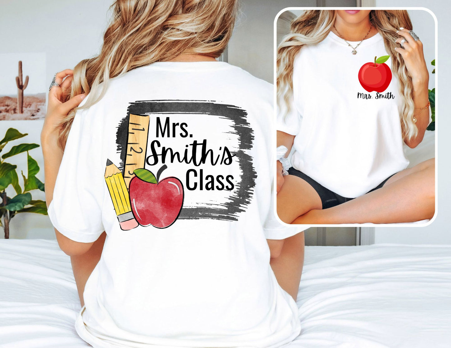 Apple Front and Back Custom Teacher Shirt - Custom Teacher Shirt