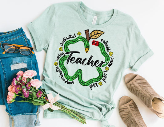 Faux Glitter Teacher St Patricks Shirt - St Patricks Day Teacher Shirt