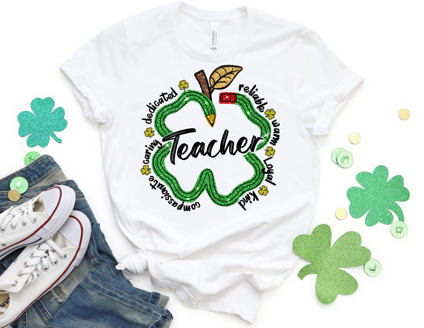 Faux Glitter Teacher St Patricks Shirt - St Patricks Day Teacher Shirt