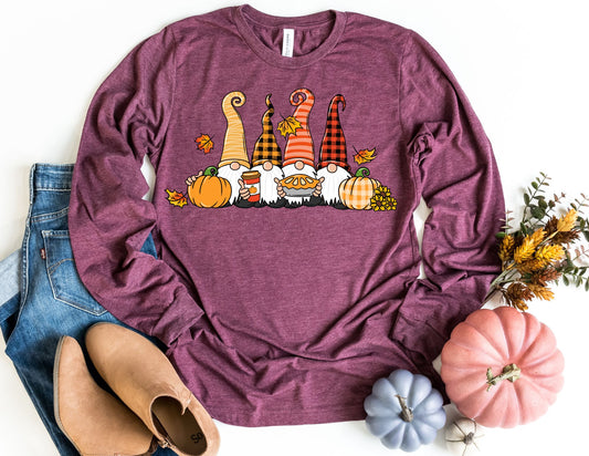 Thanksgiving Gnomes Long Sleeve Shirt - Long Sleeve Fall Shirt