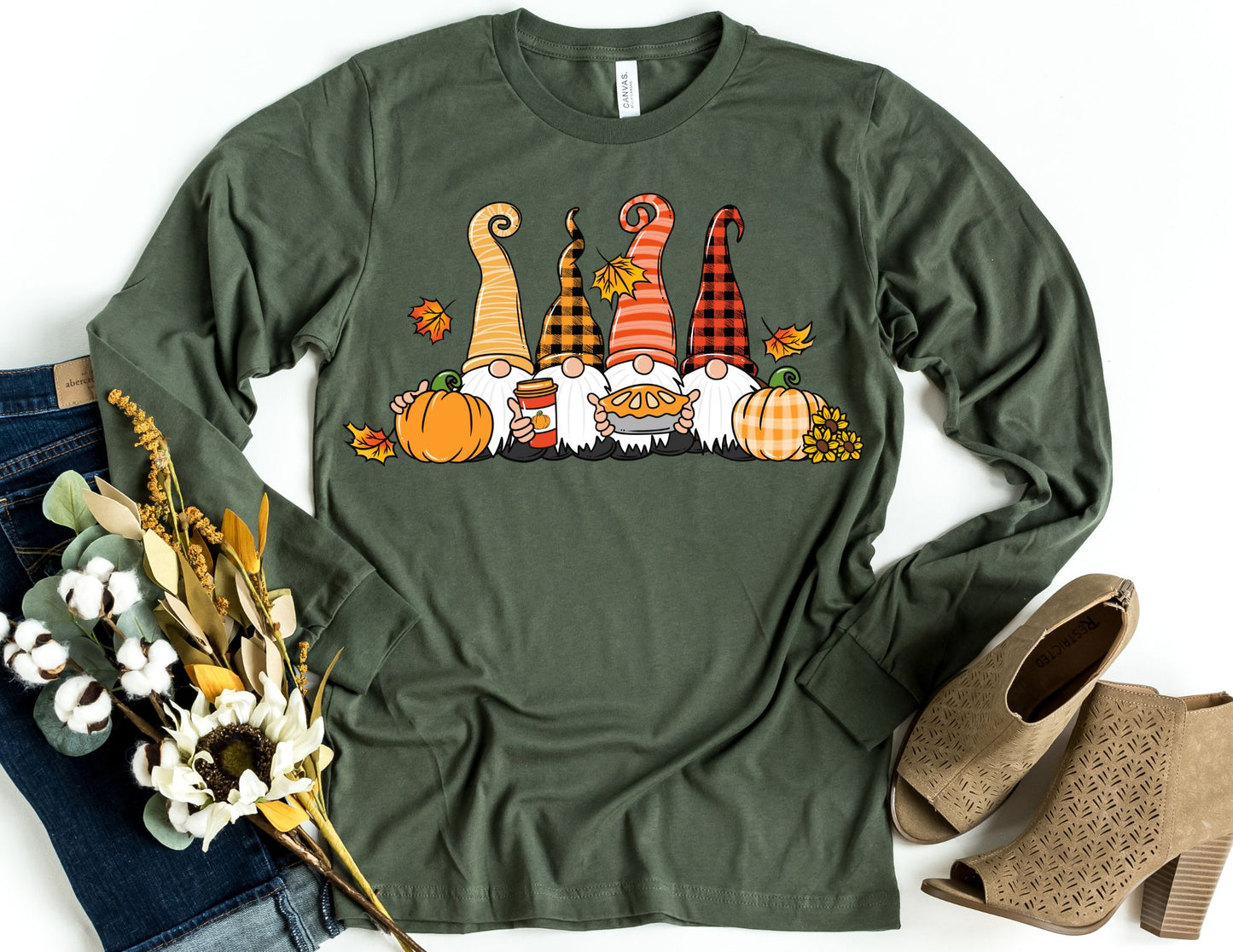 Thanksgiving Gnomes Long Sleeve Shirt - Long Sleeve Fall Shirt