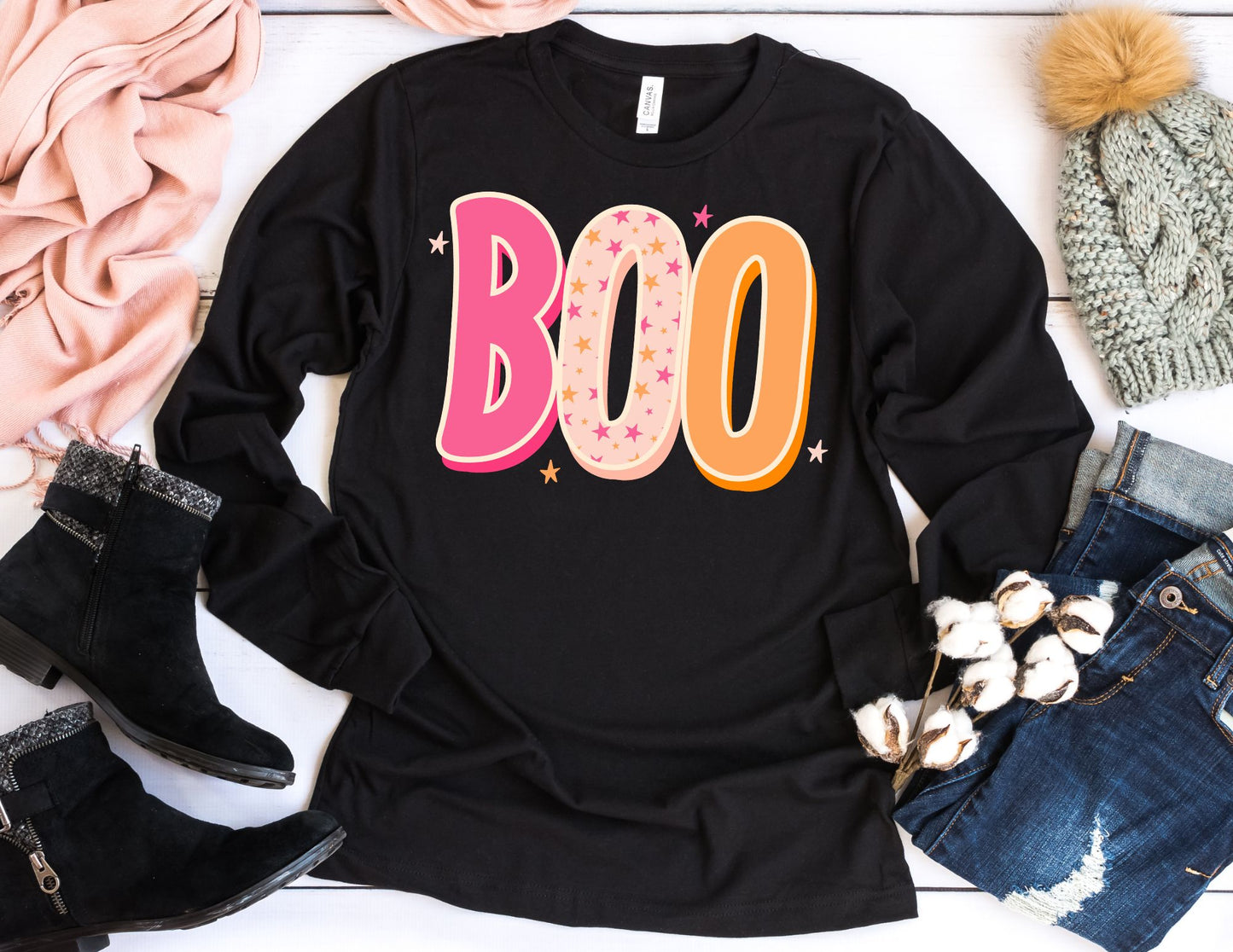 Colorful Boo Long Sleeve Shirt - Long Sleeve Halloween Shirt