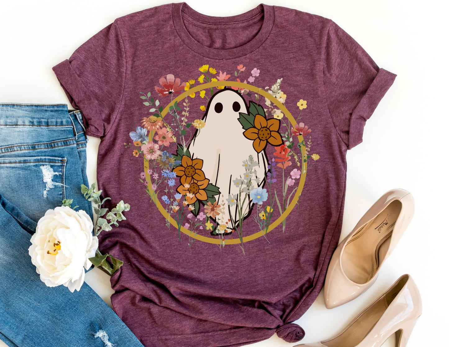 Floral Ghost Circle Shirt - Halloween Shirt