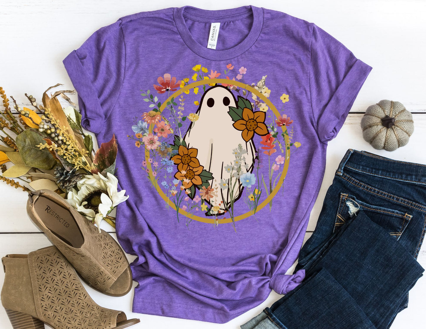 Floral Ghost Circle Shirt - Halloween Shirt