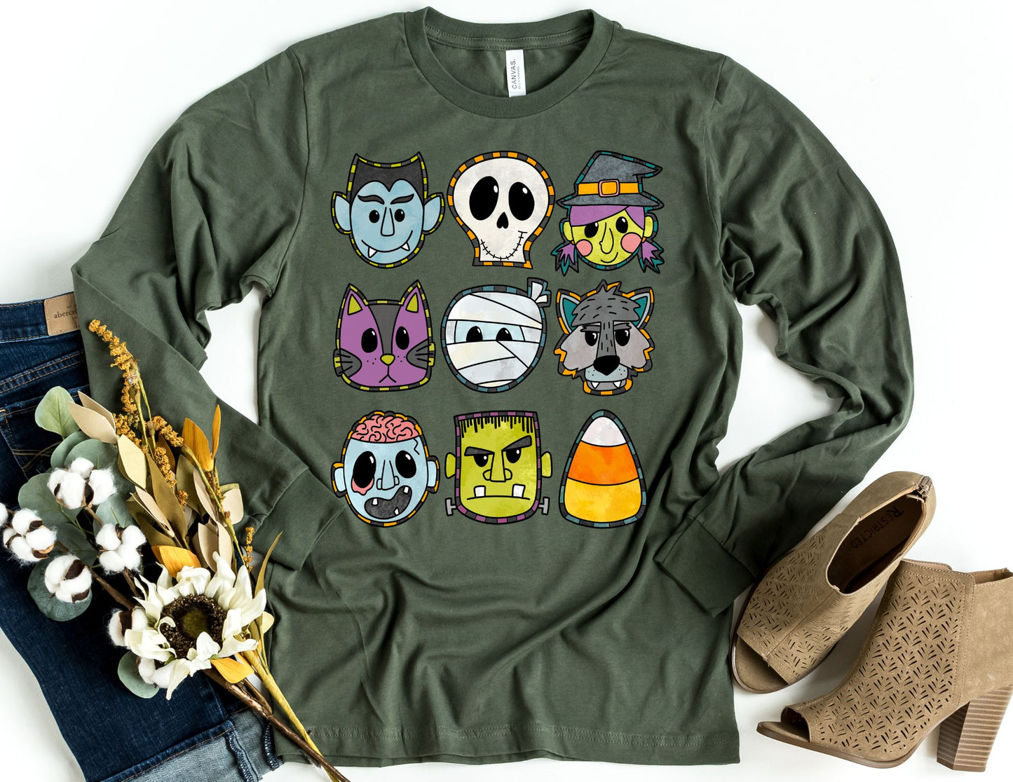 Halloween Characters Long Sleeve Shirt - Long Sleeve Halloween Shirt