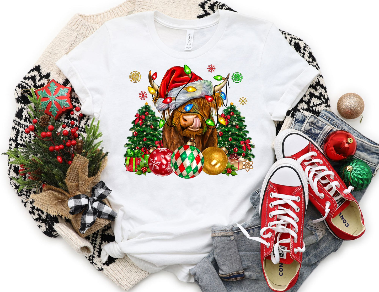 Christmas Ornament Highland Cow Shirt - Cow Christmas Shirt