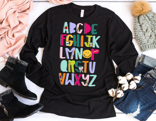 Colorful Alphabet Long Sleeve Shirt - Long Sleeve Teacher Shirt