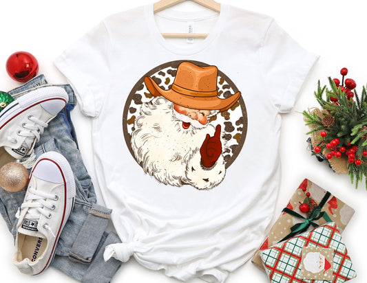 Cow Print Santa Shirt - Christmas Shirt