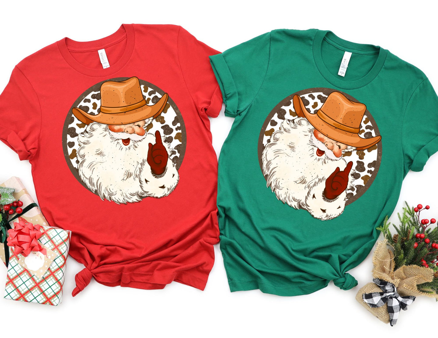 Cow Print Santa Shirt - Christmas Shirt