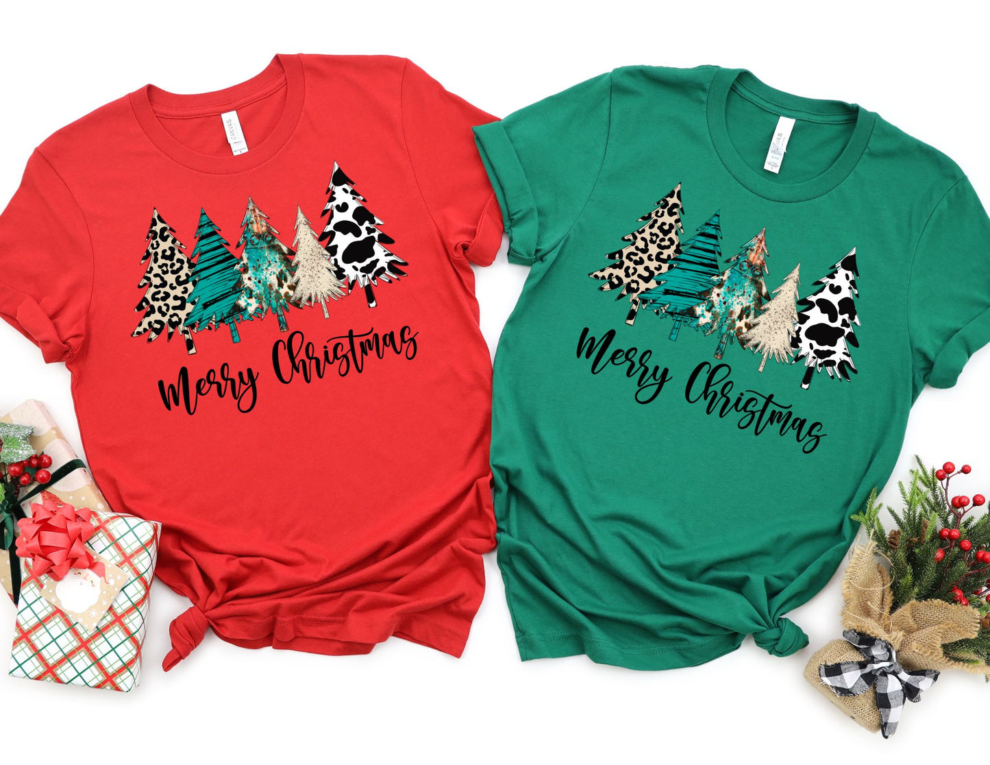 Merry Christmas Trees Cow Print Shirt - Christmas Shirt