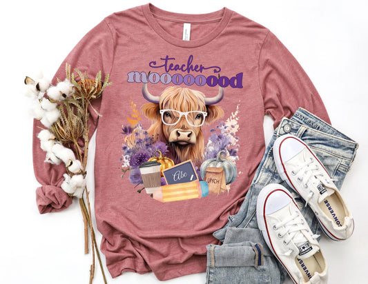 Teacher Mood Cow Long Sleeve Shirt - Long Sleeve Teacher Shirt