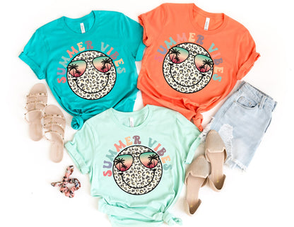 Summer Vibes Leopard Smily Face Shirt - Summer Shirt