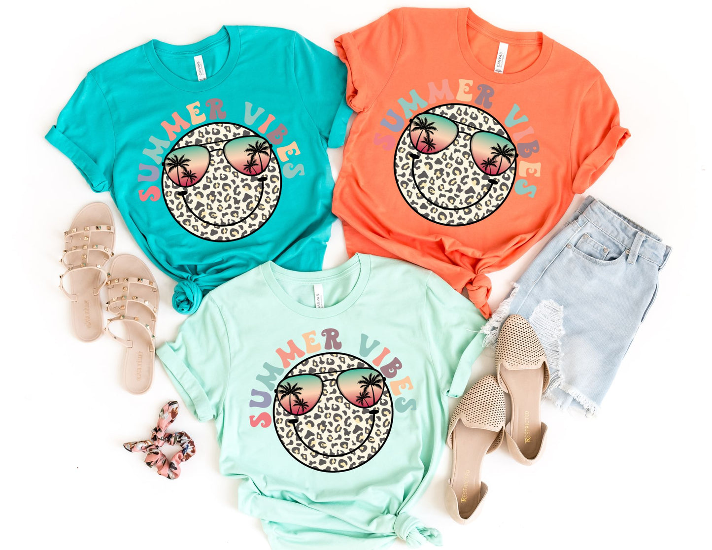 Summer Vibes Leopard Smily Face Shirt - Summer Shirt