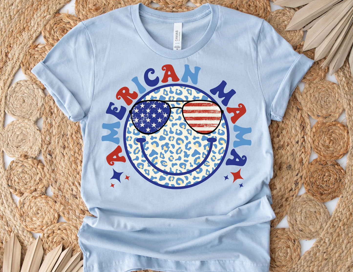 American Mama Smiley Face Shirt - 4th of July Mama Shirt