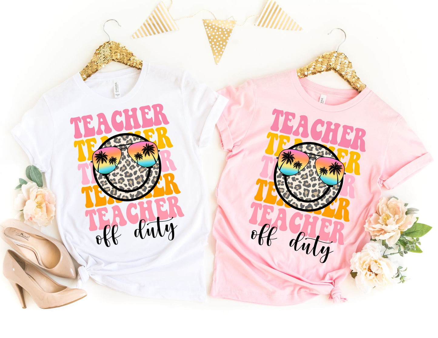 Teacher Off Duty Leopard Smiley Shirt - Summer Teacher Shirt