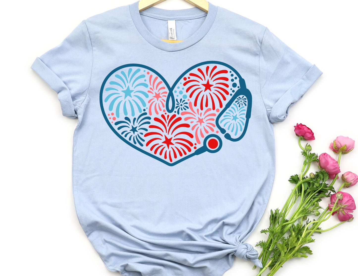 Stethoscope Fireworks Shirt - 4th of July Nurse Shirt