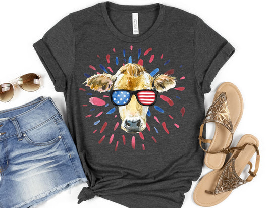 4th of July Cow Sunglasses Shirt - 4th of July Shirt