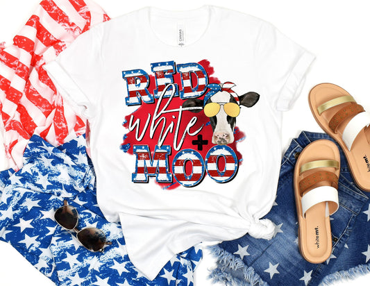 Red White and Moo Shirt - Cow 4th of July Shirt