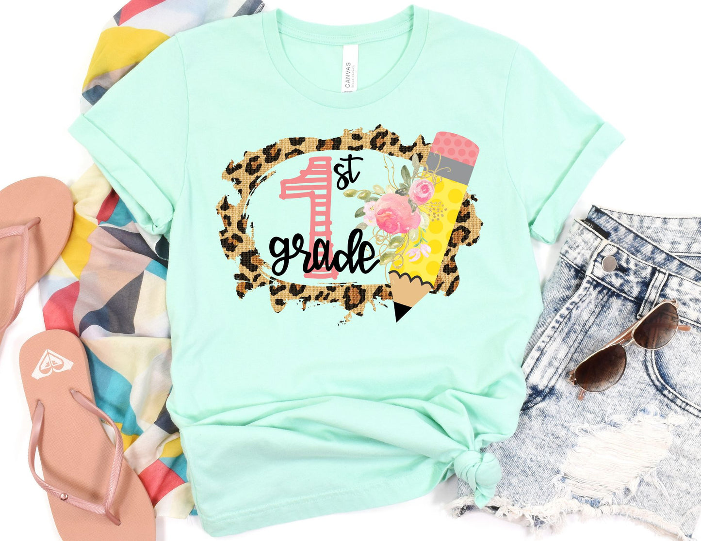 1st Grade Leopard Pencil Shirt - First Grade Teacher Shirt