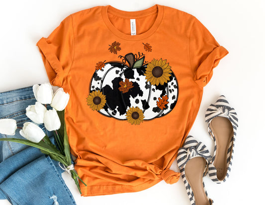Cow Print Fall Pumpkin Shirt - Fall Shirt
