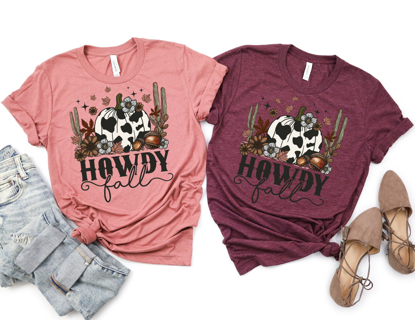 Howdy Fall Cow Print Pumpkin Shirt - Fall Shirt