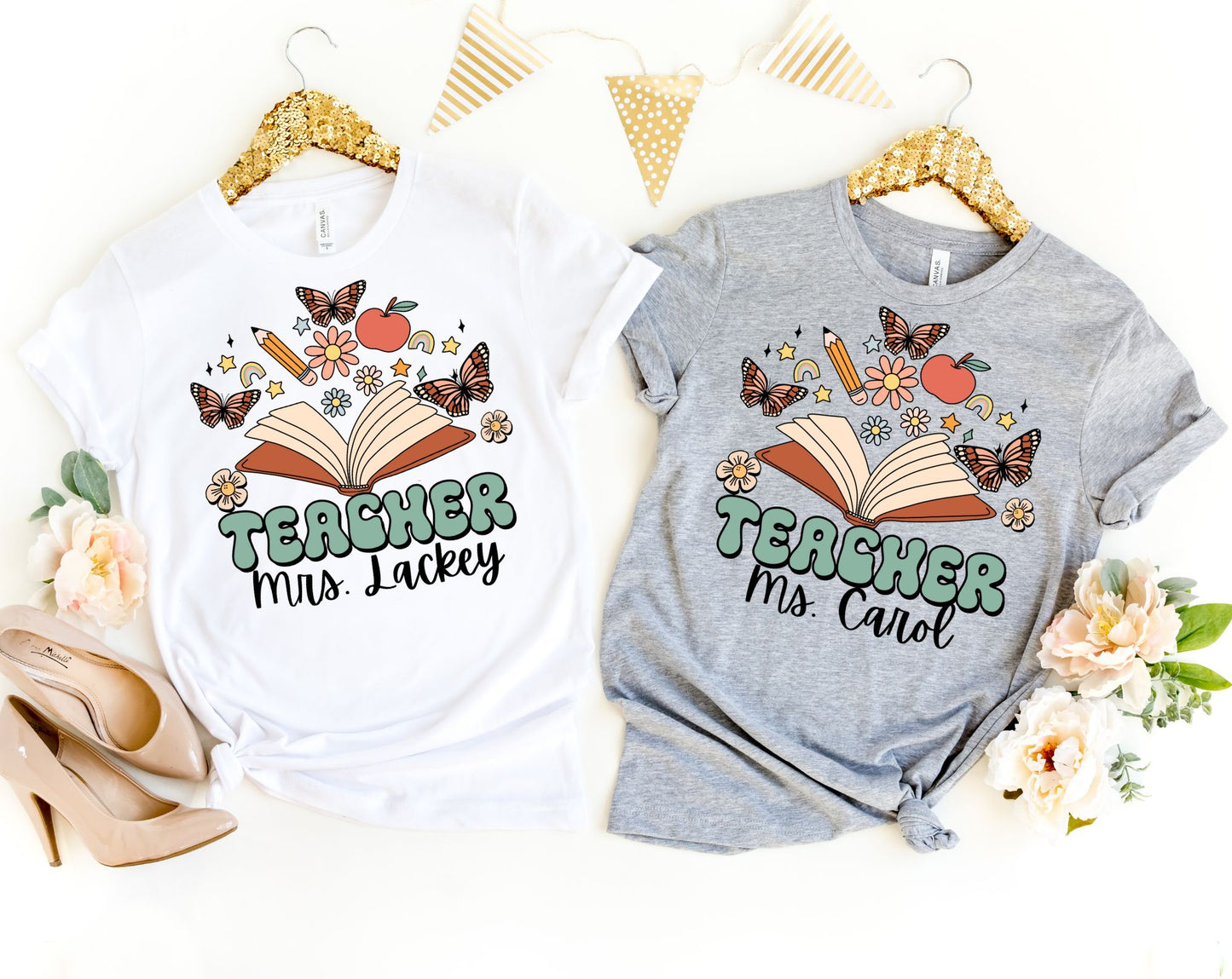 Custom Teacher Book and Butterflies Shirt - Custom Teacher Shirt