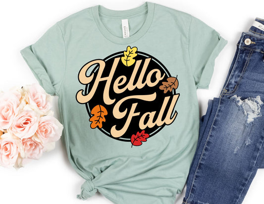 Hello Fall with Leaves Shirt - Fall Shirt