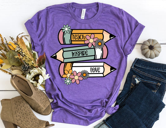 Teach Inspire Love Pencil Shirt - Teacher Shirt