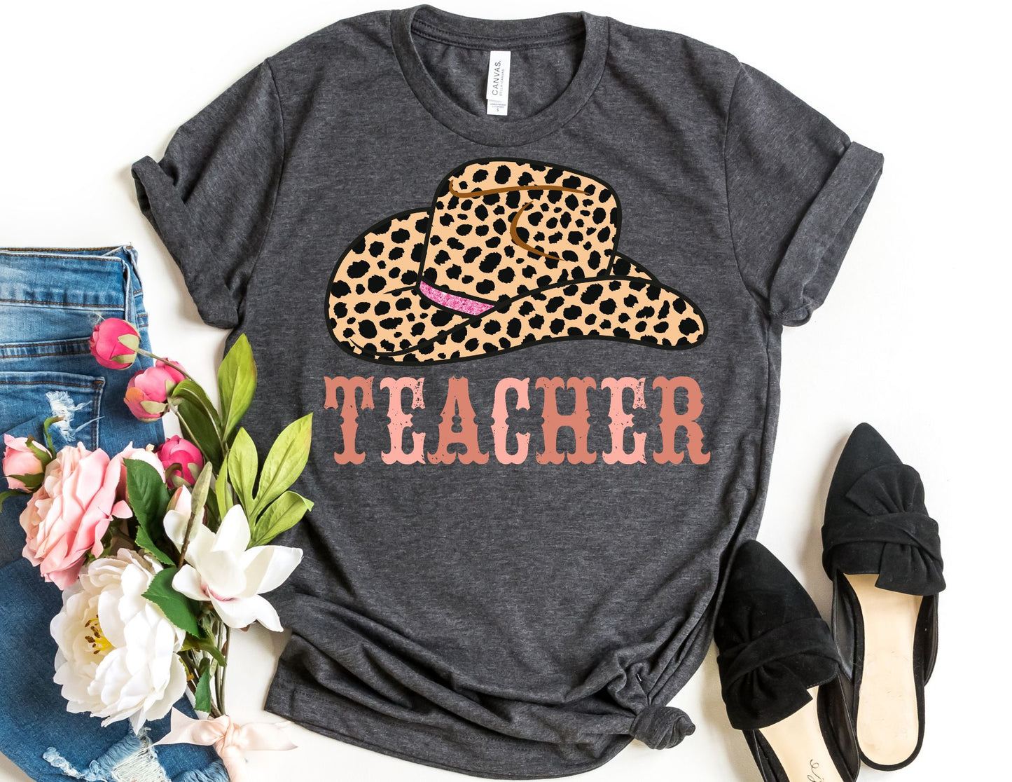 Leopard Cowgirl Hat Teacher Shirt - Teacher Shirt