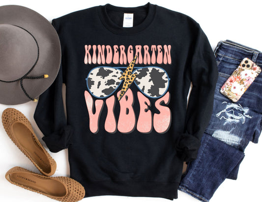 Cow Print Kindergarten Vibes Sweatshirt - Kindergarten Teacher Sweatshirt