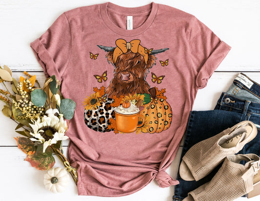 Fall Pumpkin Highland Cow Shirt - Fall Shirt
