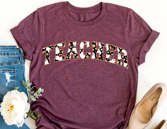 Teacher Ghost Lettering Shirt - Halloween Teacher Shirt