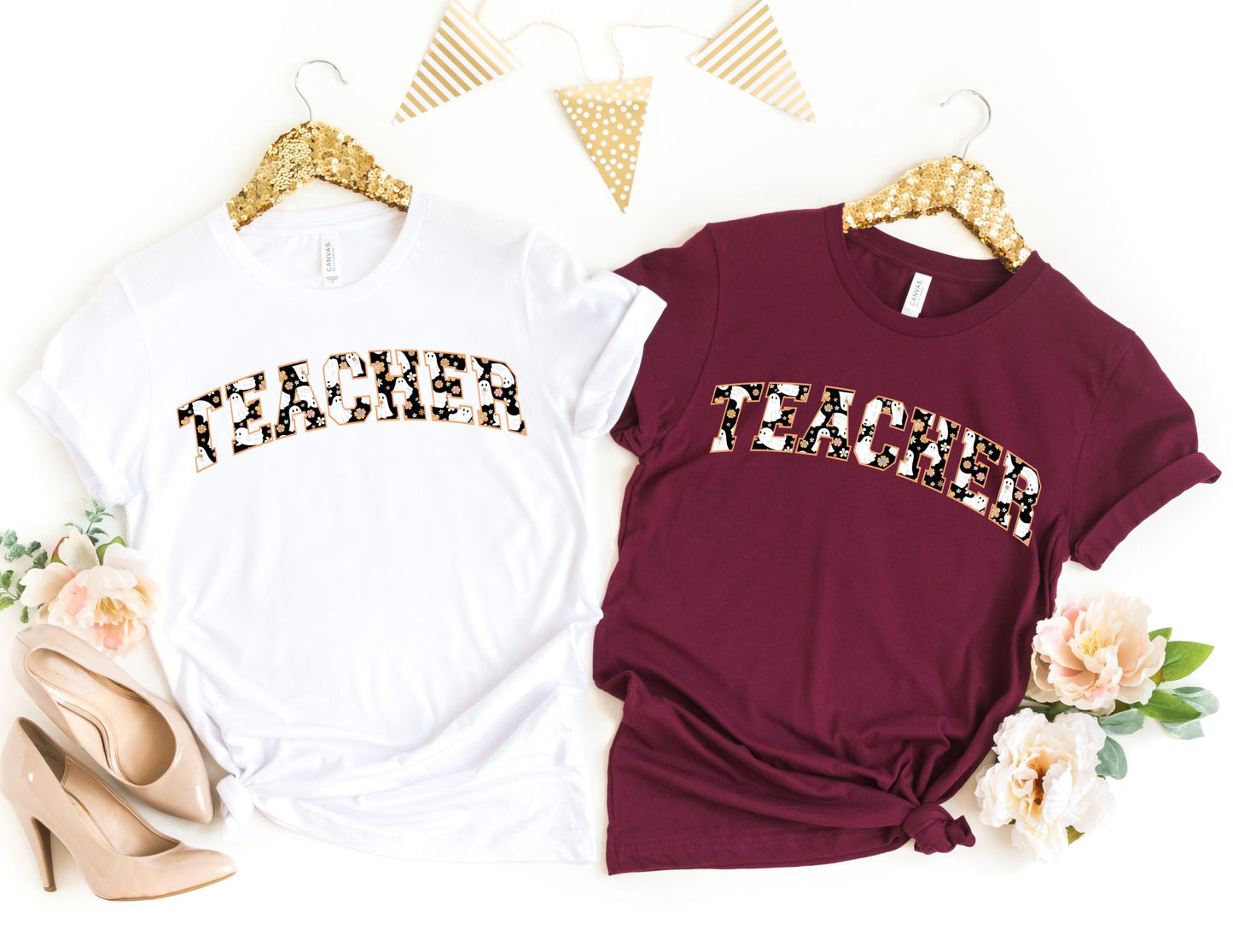 Teacher Ghost Lettering Shirt - Halloween Teacher Shirt