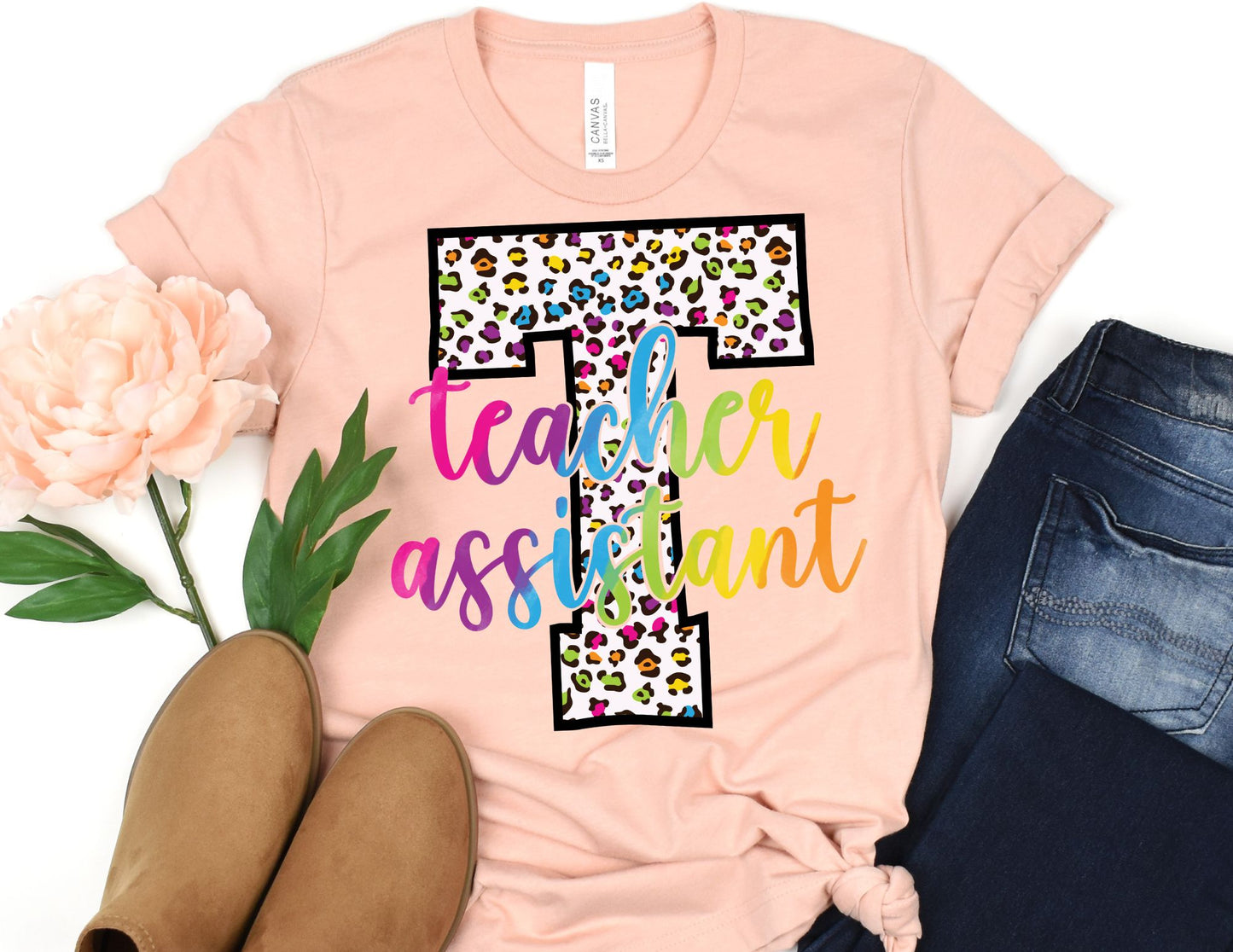 Rainbow Leopard Teacher Assistant Shirt - Assistant Teacher Shirt