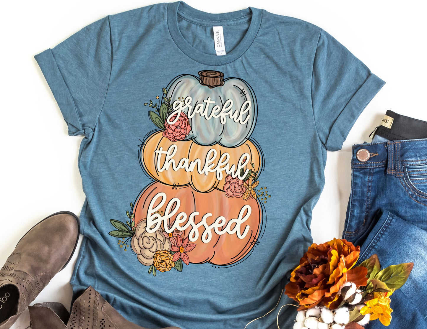 Grateful Thankful Blessed Pumpkin Shirt - Fall Shirt