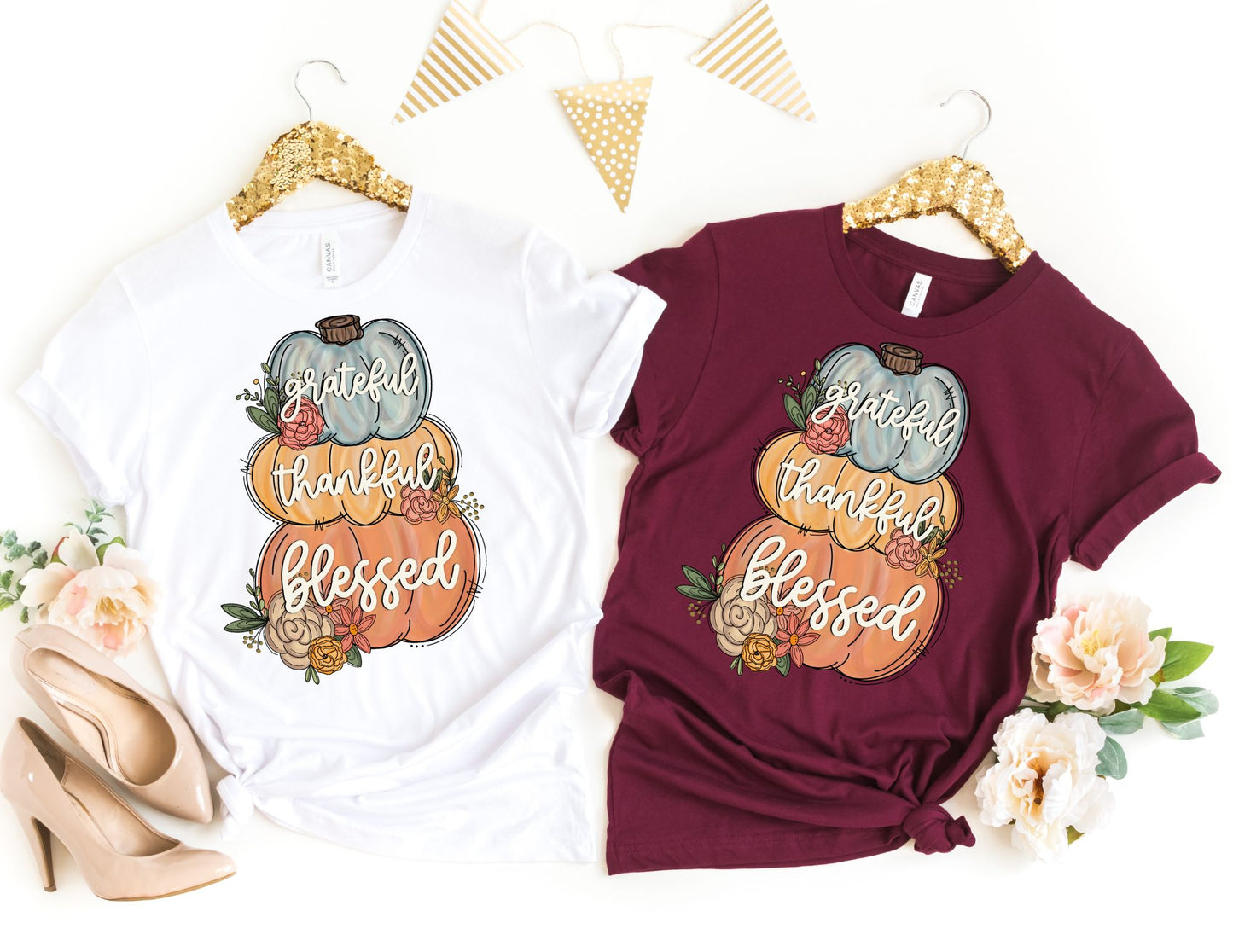 Grateful Thankful Blessed Pumpkin Shirt - Fall Shirt